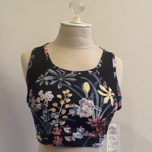 C&C California Womens M Sports Bra Performance Black Floral Mesh Stretch Wicking - Picture 1 of 16